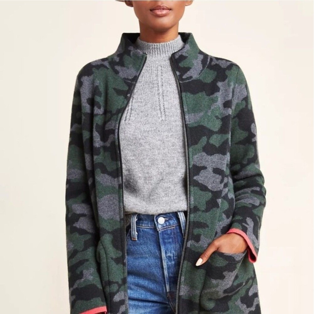 Anthropologie Field Flower Camo Wool Full Zip Jacket Women's SMALL